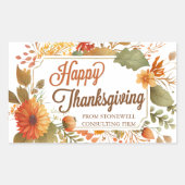 Happy Thanksgiving Herfst Flowers Custom Business Rechthoekige Sticker (Voorkant)