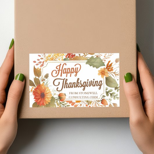 Happy Thanksgiving Herfst Flowers Custom Business Rechthoekige Sticker