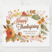 Happy Thanksgiving Herfst Flowers Custom Business Sparkling Wijnetiket (Enkel label)