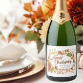 Happy Thanksgiving Herfst Flowers Custom Business Sparkling Wijnetiket