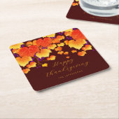 Happy Thanksgiving Herfst Foliage Sinaasappel Goud Kartonnen Onderzetters (Schuin)