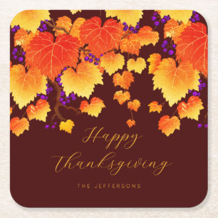 Happy Thanksgiving Herfst Foliage Sinaasappel Goud Kartonnen Onderzetters