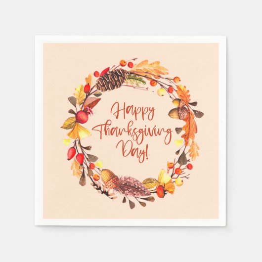 Happy Thanksgiving Herfst Foliage Wreatparty Decor Servet (Voorkant)