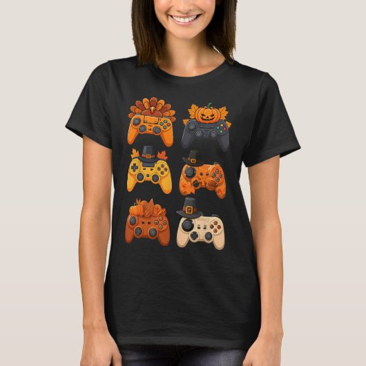 Happy Thanksgiving Herfst Gaming Controllers Turki T-shirt (Voorkant)