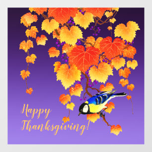 Happy Thanksgiving Herfst Grape Oranje Gold Leaves Raamsticker