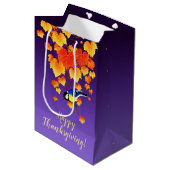 Happy Thanksgiving Herfst Grape Vine Great Tit Bir Medium Cadeauzakje (Voorkant Gekanteld)