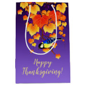 Happy Thanksgiving Herfst Grape Vine Great Tit Bir Medium Cadeauzakje (Voorkant)