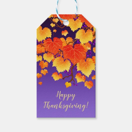 Happy Thanksgiving Herfst Grape Vine Oranje Leaves Cadeaulabel (Voorkant)