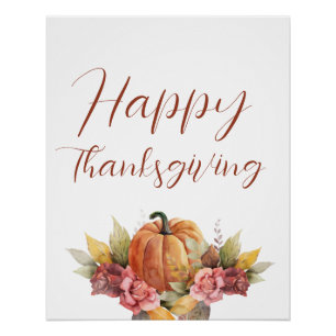 Happy Thanksgiving Herfst Herfst Pompoen Bloemen Perfect Poster