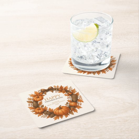 Happy Thanksgiving Herfst Krans Elegant Kartonnen Onderzetters (Insitu)