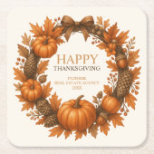 Happy Thanksgiving Herfst Krans Elegant Kartonnen Onderzetters (Voorkant)