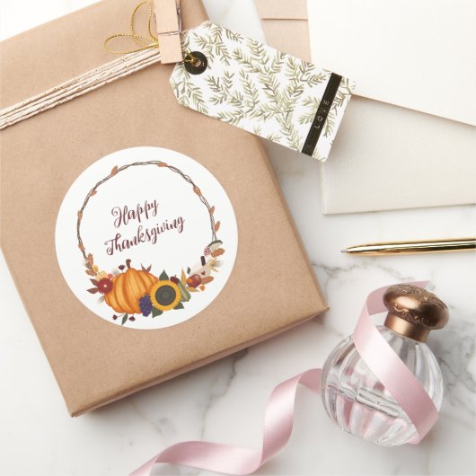 Happy Thanksgiving Herfst krans Ronde Sticker (Geschenken)