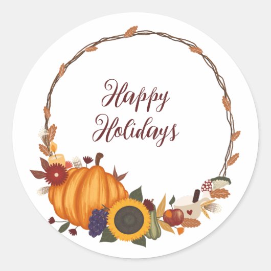 Happy Thanksgiving Herfst krans Ronde Sticker (Voorkant)