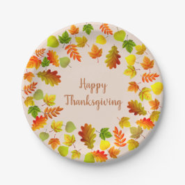 Happy Thanksgiving-herfst leest op beige Papieren Bordje