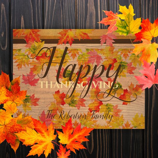 Happy Thanksgiving-Herfst Maple lekt op Barn Wood Briefkaart
