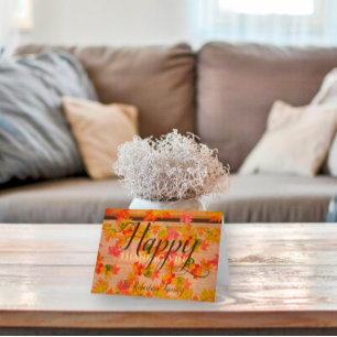 Happy Thanksgiving-Herfst Maple lekt op Barn Wood Kaart