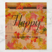 Happy Thanksgiving-Herfst Maple lekt op Barn Wood Wijn Etiket (Enkel label)