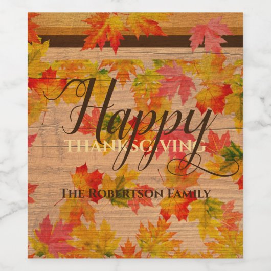 Happy Thanksgiving-Herfst Maple lekt op Barn Wood Wijn Etiket (Enkel label)