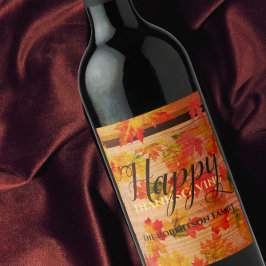 Happy Thanksgiving-Herfst Maple lekt op Barn Wood Wijn Etiket