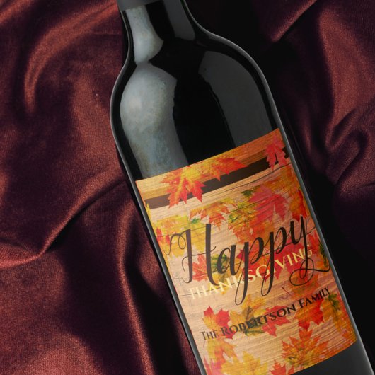 Happy Thanksgiving-Herfst Maple lekt op Barn Wood Wijn Etiket