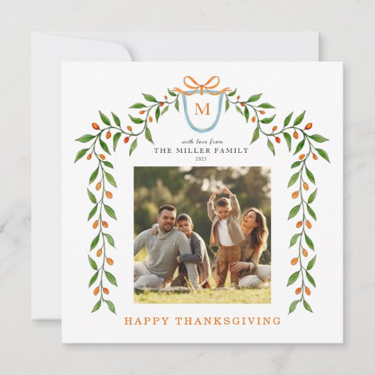 Happy Thanksgiving Herfst Monogrammed Fotogroet Kaart (Voorkant)