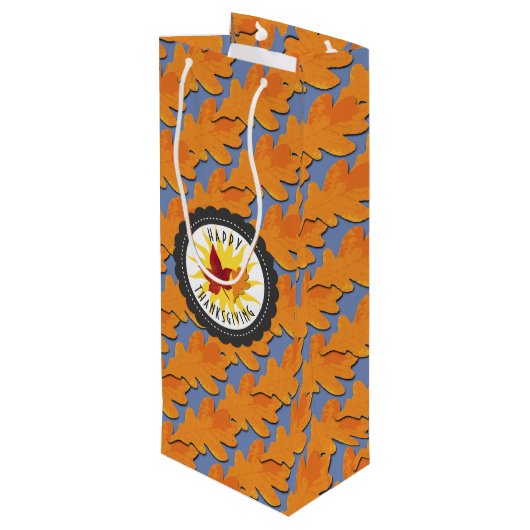 Happy Thanksgiving Herfst Oak Leaf Wijn Cadeautas (Achterkant Gekanteld)