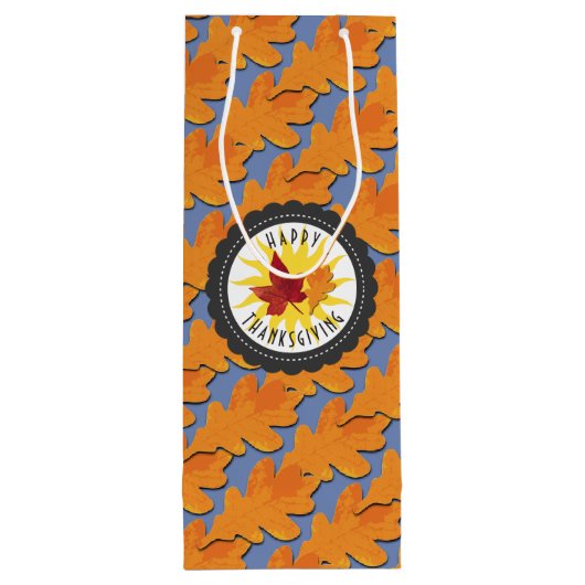 Happy Thanksgiving Herfst Oak Leaf Wijn Cadeautas (Achterkant)