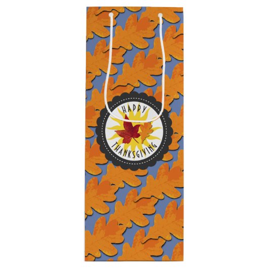 Happy Thanksgiving Herfst Oak Leaf Wijn Cadeautas (Voorkant)