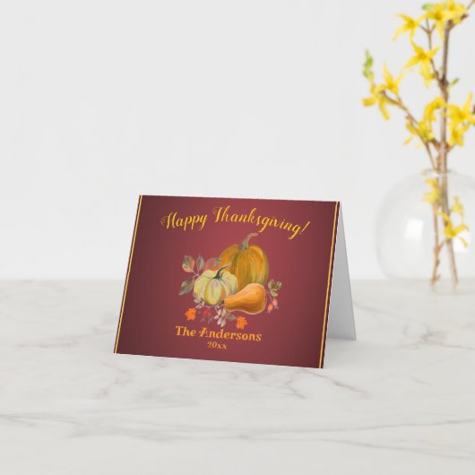 Happy Thanksgiving Herfst Oogst Pompoenen Foliage Kaart (Gele Bloem)