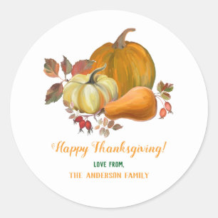 Happy Thanksgiving Herfst Oogst Pompoenen Foliage Ronde Sticker