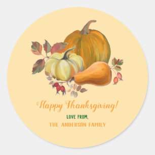 Happy Thanksgiving Herfst Oogst Pompoenen Foliage Ronde Sticker