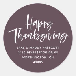 Happy Thanksgiving herfst paars retouradres Ronde Sticker