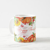 Happy Thanksgiving Herfst Pompoen Bloemen Koffiemok (Voorkant links)