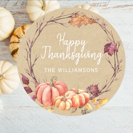 Happy Thanksgiving Herfst Pompoen Kraft Papier Ronde Sticker