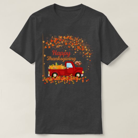 HAPPY THANKSGIVING HERFST RED TRUCK FALL LEAVES PU T-SHIRT (Design voorkant)