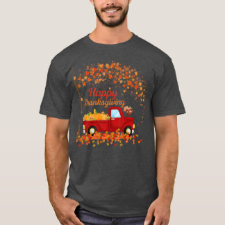 HAPPY THANKSGIVING HERFST RED TRUCK FALL LEAVES PU T-SHIRT