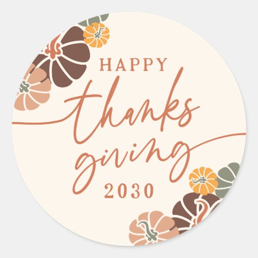 Happy Thanksgiving Herfst Terracotta Pumpkins Ronde Sticker (Voorkant)