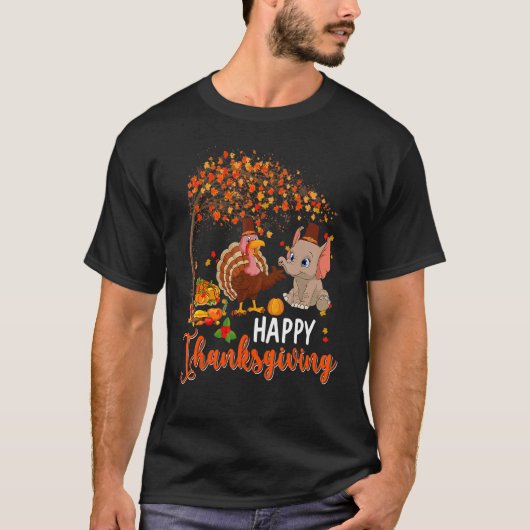 Happy Thanksgiving Herfst Tree Turkey and Elephant T-shirt (Voorkant)