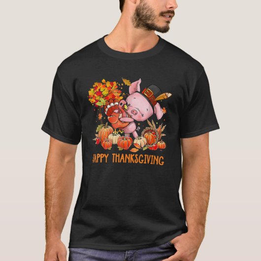 Happy Thanksgiving Herfst Turkije met Dabbing Pig T-shirt (Voorkant)