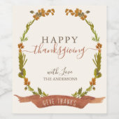 Happy Thanksgiving herfst Waterverf Boho krans Wijn Etiket (Enkel label)