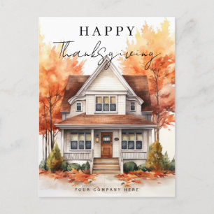 Happy Thanksgiving Herfst Waterverf Huis Realty Feestdagenkaart