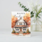 Happy Thanksgiving Herfst Waterverf Huis Realty Feestdagenkaart (Staand voorkant)