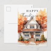 Happy Thanksgiving Herfst Waterverf Huis Realty Feestdagenkaart (Voorkant / Achterkant)