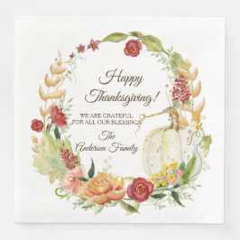 Happy Thanksgiving Herfst Witte Pompoen Bloemenkun Servet