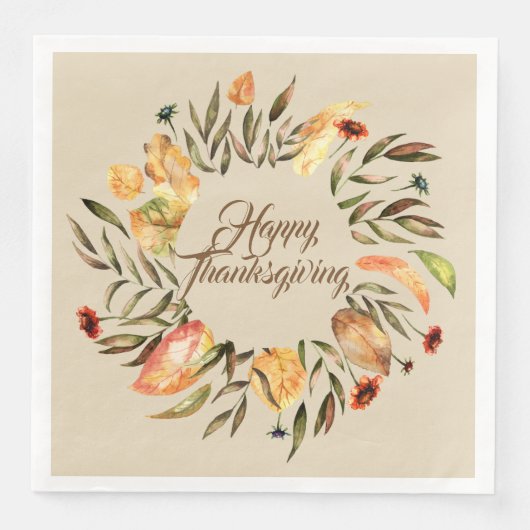 Happy Thanksgiving Herfst Wreath Napkins Servet (Voorkant)