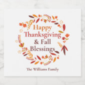 Happy Thanksgiving Herfst Zegeningen Schattige Aan Sparkling Wijnetiket (Enkel label)