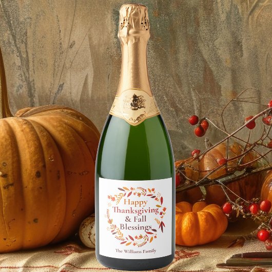 Happy Thanksgiving Herfst Zegeningen Schattige Aan Sparkling Wijnetiket