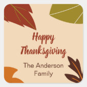 Happy Thanksgiving herfstbladeren en Jouw naam Vierkante Sticker (Voorkant)