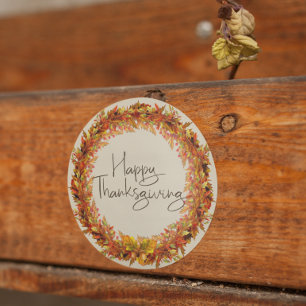 Happy Thanksgiving herfstbladkrans Herfst Ronde Sticker