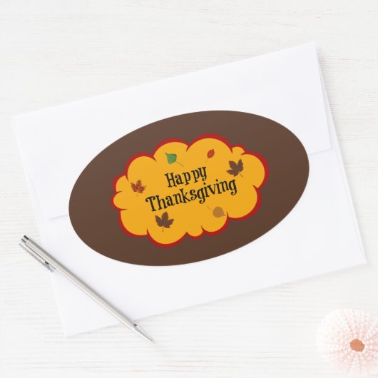 Happy Thanksgiving, herfstkleuren, Ovale Sticker (Envelop)